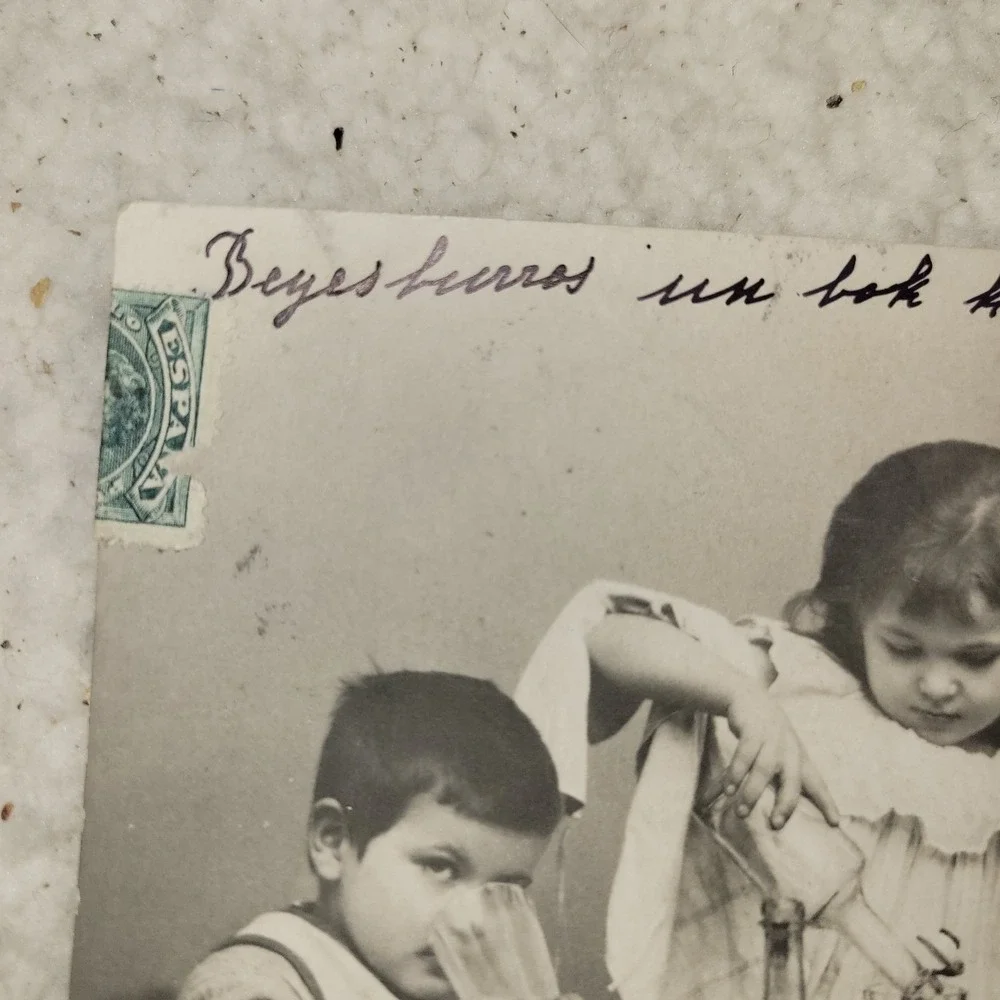 Antique Spanish Real Photo Postcard Children‎ Drinking Glasses RPPC Spain c1910